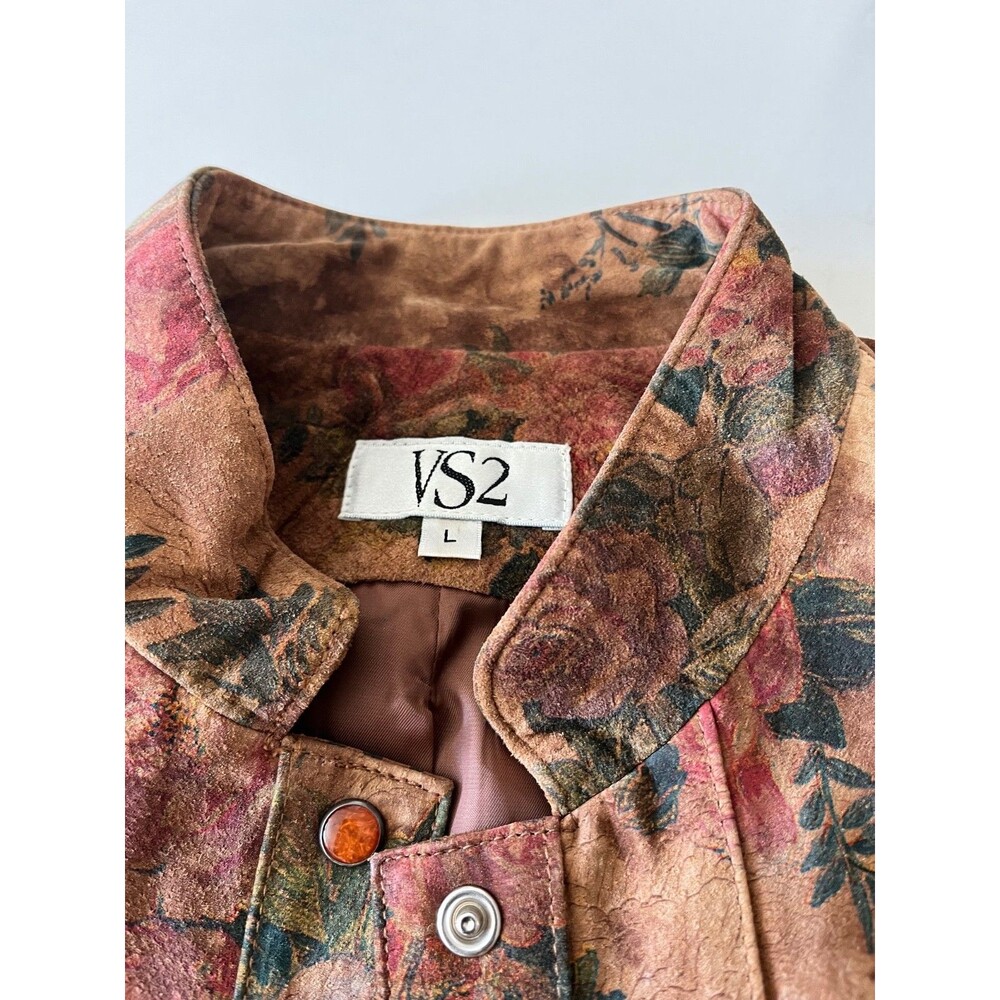 VS2 Women’s Genuine Suede Floral Jacket size L Snap Front Stand Collar Shacket - Picture 5 of 10